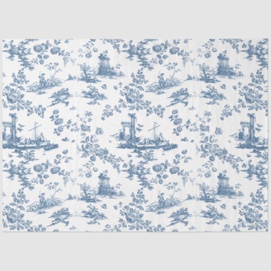 Engels Floral Toile de Jouy-Blue Tissuepapier (Voorkant)