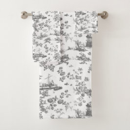  Engels Floral Toile de Jouy-Grey Bad Handdoek