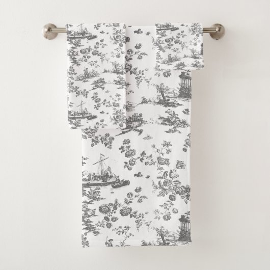 Engels Floral Toile de Jouy-Grey Bad Handdoek (Insitu)