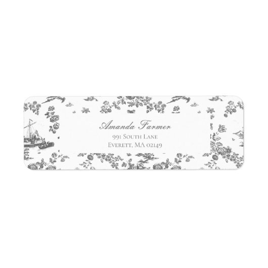  Engels Floral Toile de Jouy-Grey Etiket (Voorkant)