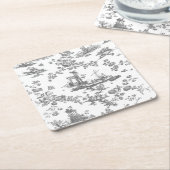 Engels Floral Toile de Jouy-Grey Kartonnen Onderzetters (Schuin)