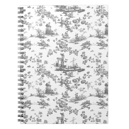  Engels Floral Toile de Jouy-Grey Notitieboek (Voorkant)