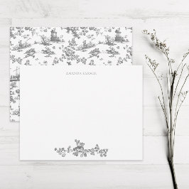  Engels Floral Toile de Jouy-Grey Notitiekaartje
