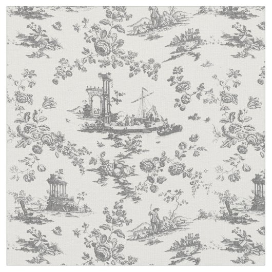  Engels Floral Toile de Jouy-Grey Stof (Close Up)