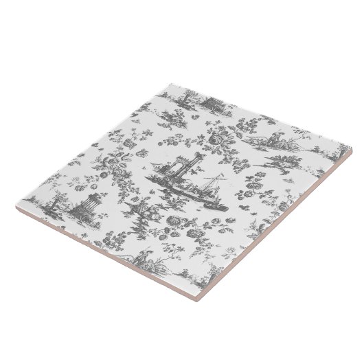  Engels Floral Toile de Jouy-Grey Tegeltje (Zijkant)