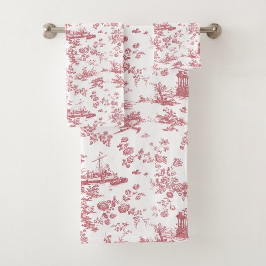 Engels Floral Toile de Jouy-Pink Bad Handdoek (Insitu)