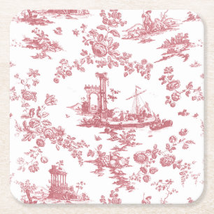 Engels Floral Toile de Jouy-Pink Kartonnen Onderzetters