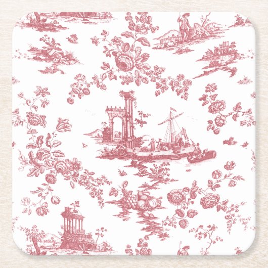 Engels Floral Toile de Jouy-Pink Kartonnen Onderzetters (Voorkant)