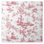 Engels Floral Toile de Jouy-Pink Tegeltje<br><div class="desc">Een prachtig, naadloos rooipatroon, aangepast aan het Engelse copperplate, gegraveerd door John Munns ca. 1770, met klassieke ruïnes, zeehaven, herder en bloemklieren. Roze op witte achtergrond.</div>