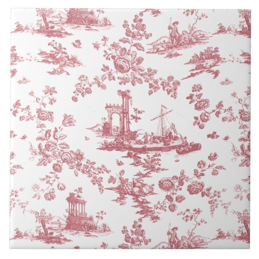  Engels Floral Toile de Jouy-Pink Tegeltje (Voorkant)