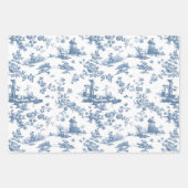 Engels Floral Toile-Pink, Blue, Grey Inpakpapier Vel (Voorkant 3)