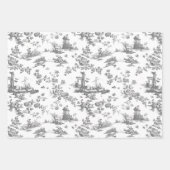 Engels Floral Toile-Pink, Blue, Grey Inpakpapier Vel (Voorkant)