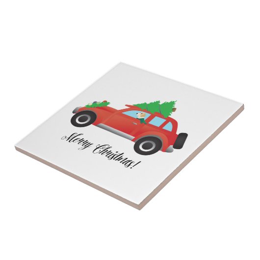 Engels Foxhound Dog Driving a Car-Kersttree Tegeltje (Zijkant)