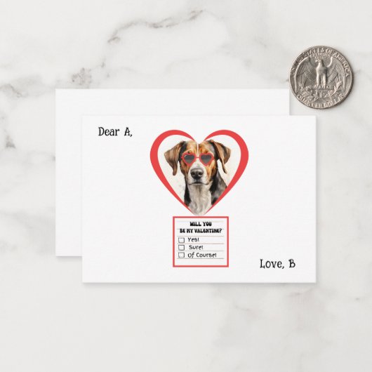 Engels Foxhound Dog Valentijn Kaart Notitiekaartje (Voorkant / Achterkant in situ)