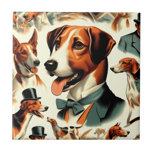  Engels Foxhound Illustratie Tegeltje (Voorkant)