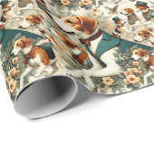  Engels Foxhound naadloze illustratie Cadeaupapier (Rol Hoek)