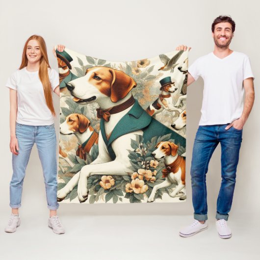  Engels Foxhound naadloze illustratie Fleece Deken (In situ)