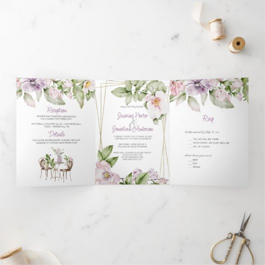 Engels Garden Wedding & Menu Invitation Tri-Fold (Binnen)