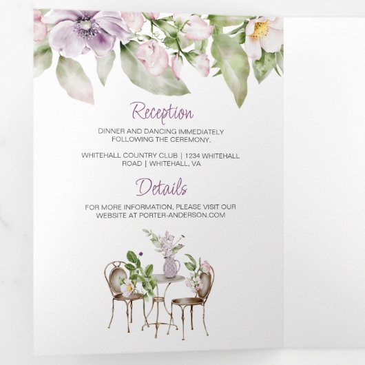 Engels Garden Wedding & Menu Invitation Tri-Fold (Binnenzijde eerst)