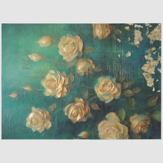 Engels geel rozen goud folie smaragd diep groen tissuepapier (Voorkant)