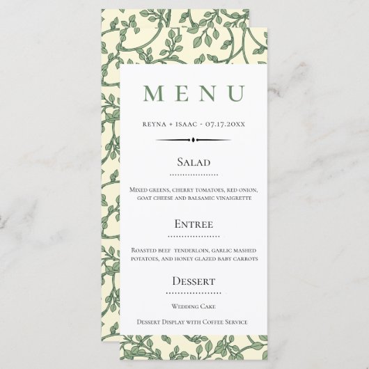  Engels Groen Ivy Pattern Wedding Menu (Voorkant / Achterkant)