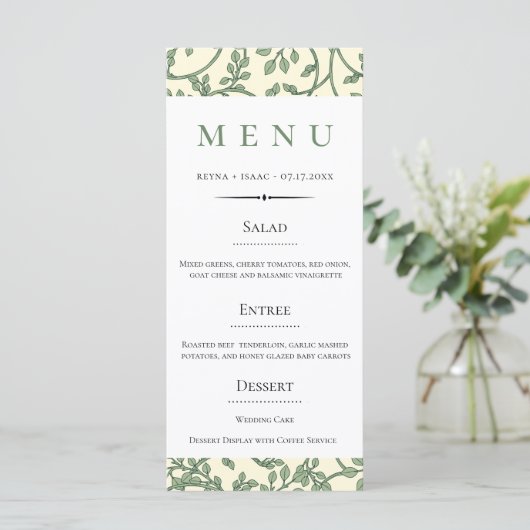  Engels Groen Ivy Pattern Wedding Menu (Staand voorkant)