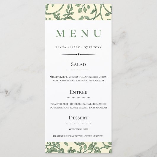 Engels Groen Ivy Pattern Wedding Menu (Voorkant)