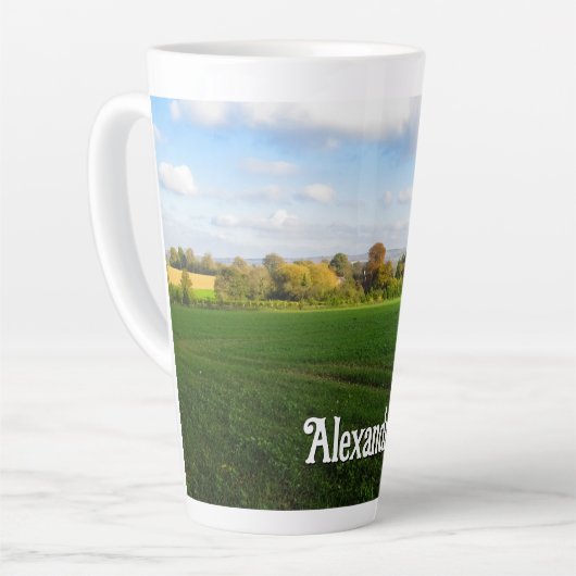 Engels herfst platteland - groot gepersonaliseerd latte mok (Linkerhoek)