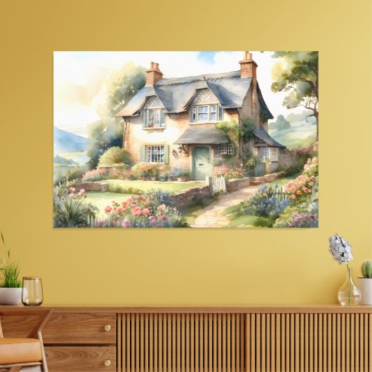 Engels huisje huis canvas afdruk (Insitu (Woonkamer))