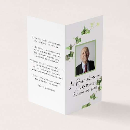 Engels Ivy Vine Greenery Begrafenis Gebed Visitekaartje (Buitenkant)