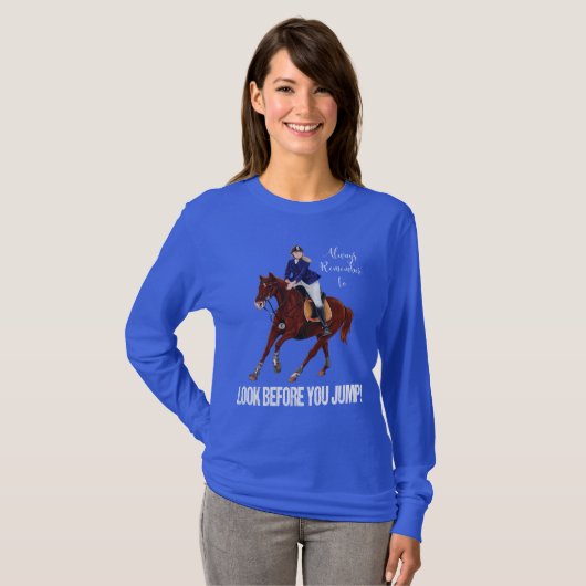 ENGELS JUMPING HORSE EN RIDER VROUWENS EQUESTRIAN T-SHIRT (Voorkant volledig)