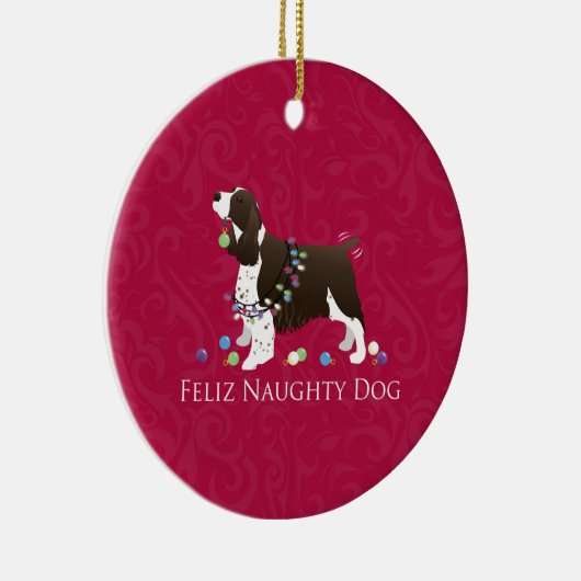 Engels kerstontwerp met Springer Spaniel Keramisch Ornament (Rechts)