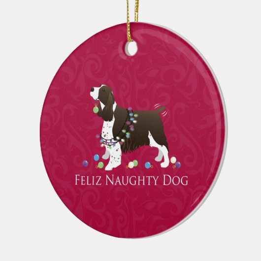 Engels kerstontwerp met Springer Spaniel Keramisch Ornament (Links)
