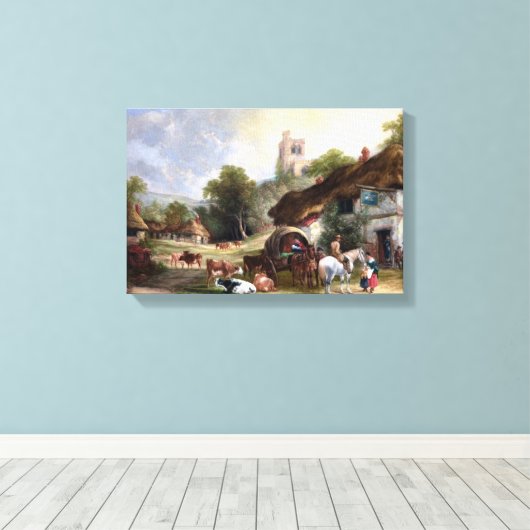 Engels Landelijk Dorp  Schilderij Canvas Afdruk (Insitu (Houten vloer))