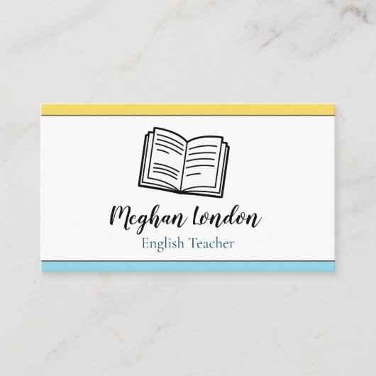 Engels leraar blauw en gele instructeur Onderwijs Visitekaartje (Voorkant)