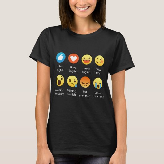 Engels leraar Emojis Emoticons Funny Graphic T-shi T-shirt (Voorkant)