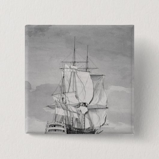 Engels Line-of-Battle Ship, 18e eeuw Vierkante Button 5,1 Cm (Voorkant)