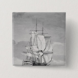 Engels Line-of-Battle Ship, 18e eeuw Vierkante Button 5,1 Cm