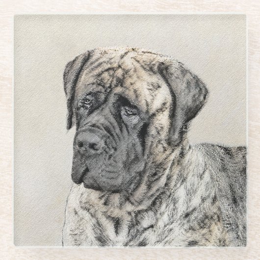 Engels Mastiff (Brindle) schilderen - Dog Art Glazen Onderzetter (Voorkant)