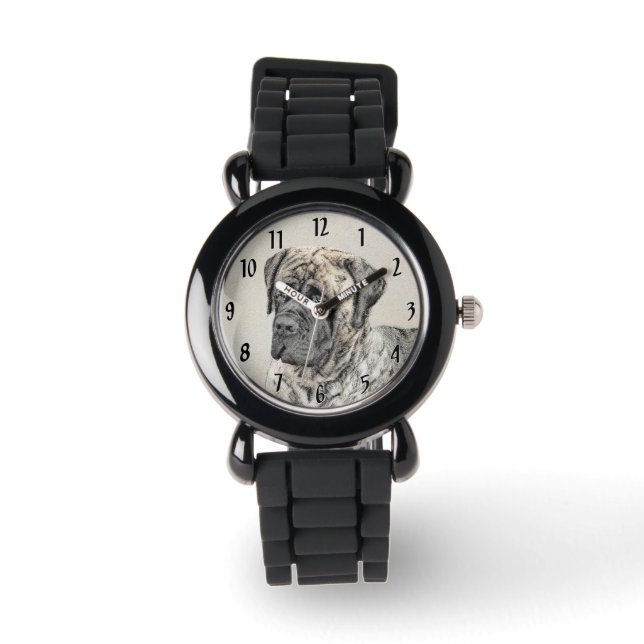 Engels Mastiff (Brindle) schilderen - Dog Art Horloge (Voorkant)