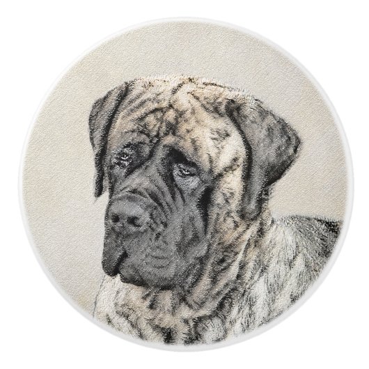 Engels Mastiff (Brindle) schilderen - Dog Art Keramische Knop (Voorkant)