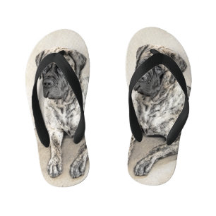 Engels Mastiff (Brindle) schilderen - Dog Art Kinder Teenslippers