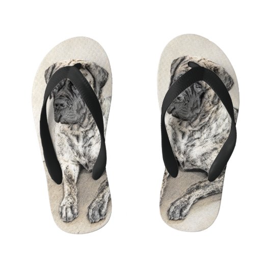 Engels Mastiff (Brindle) schilderen - Dog Art Kinder Teenslippers (Voetbed)