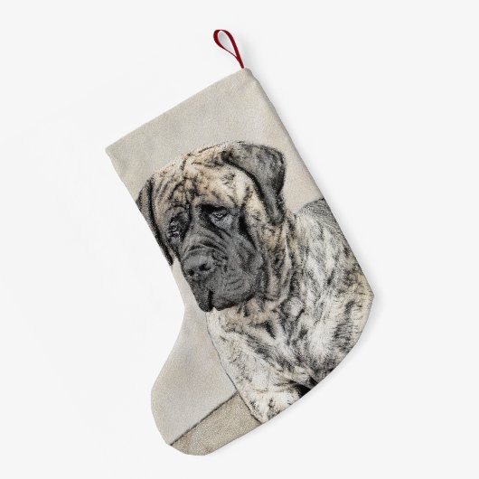 Engels Mastiff (Brindle) schilderen - Dog Art Kleine Kerstsok (Achterkant (Hangend))