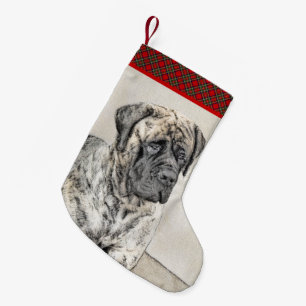 Engels Mastiff (Brindle) schilderen - Dog Art Kleine Kerstsok