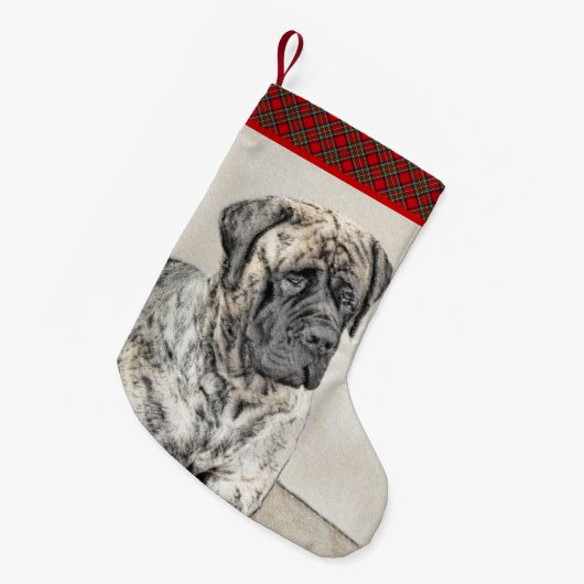 Engels Mastiff (Brindle) schilderen - Dog Art Kleine Kerstsok (Voorkant (Hangend))