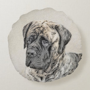 Engels Mastiff (Brindle) schilderen - Dog Art Rond Kussen