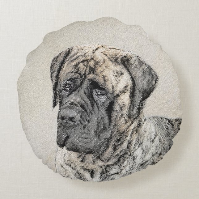 Engels Mastiff (Brindle) schilderen - Dog Art Rond Kussen (Achterkant)