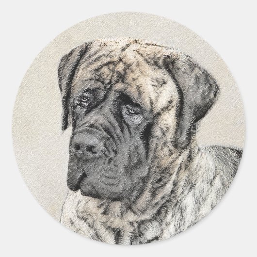 Engels Mastiff (Brindle) schilderen - Dog Art Ronde Sticker (Voorkant)