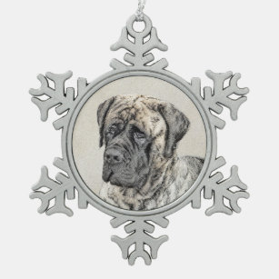 Engels Mastiff (Brindle) schilderen - Dog Art Tin Sneeuwvlok Ornament